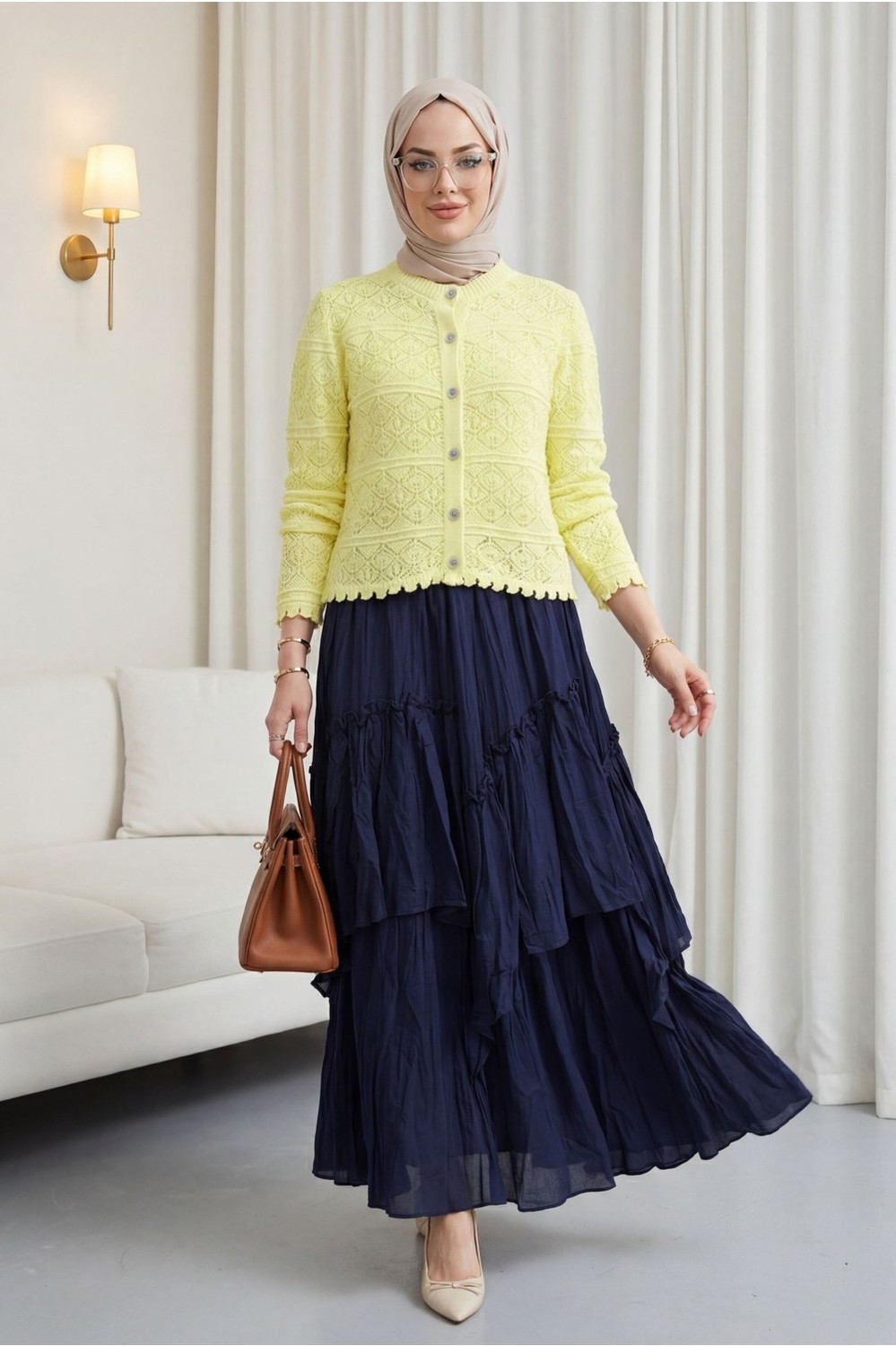 Moda Morfo Düğmeli Desenli Ajurlu Triko Hırka -Siyah görsel 7