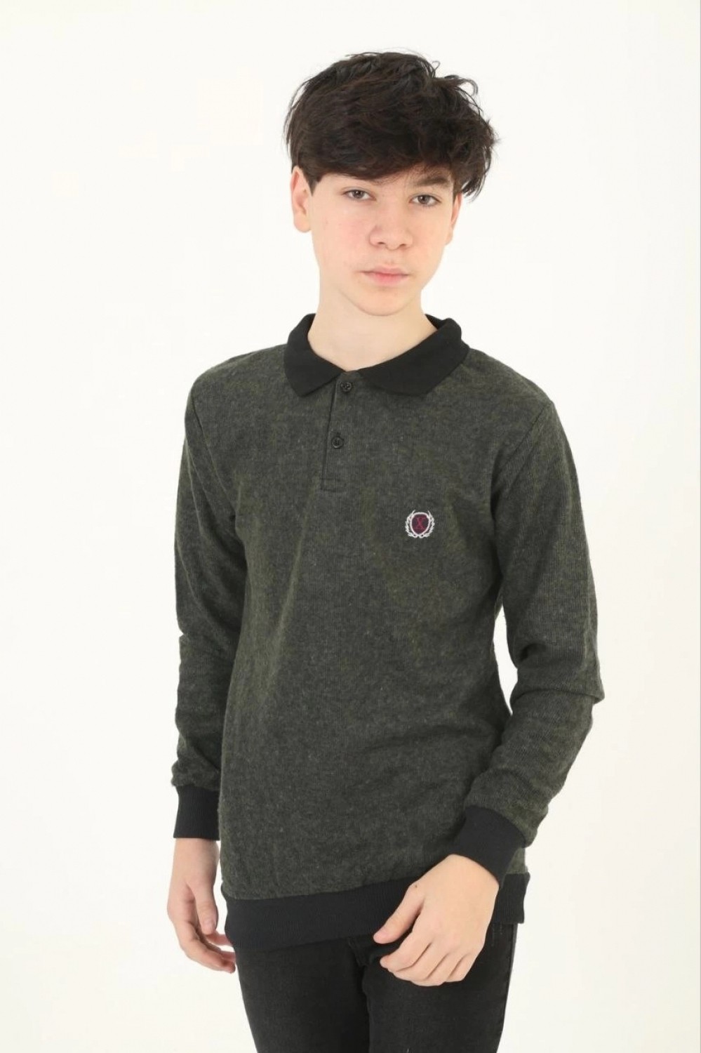 Pileli Store Selanik Yaka Nakışlı Kazak - Haki - görsel 3