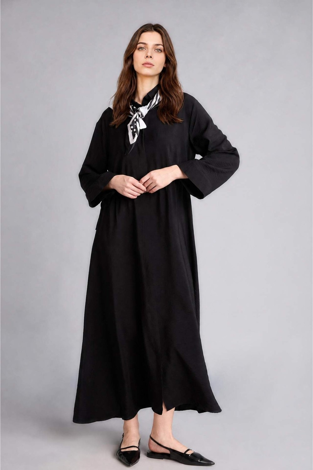 DeFacto Regular Fit Gömlek Yaka Uzun Kollu Maxi Elbise H5339AX26SM görsel 7