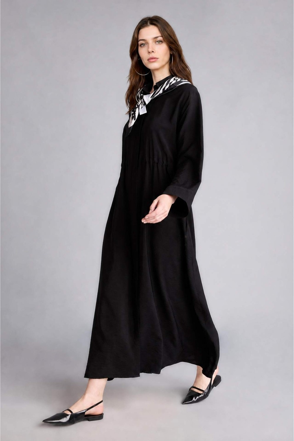 DeFacto Regular Fit Gömlek Yaka Uzun Kollu Maxi Elbise H5339AX26SM görsel 8