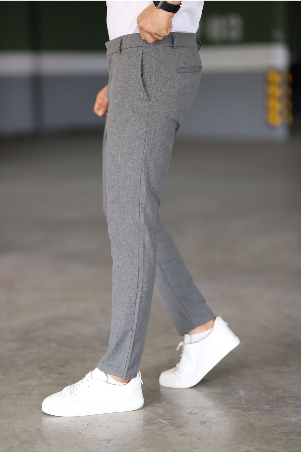 Bürke Baggy Çift Pileli Krem-Bej Renk Beli Lastikli Kaliteli Rahat Kesim Klasik Bol Paça Baggy Pantolon görsel 2