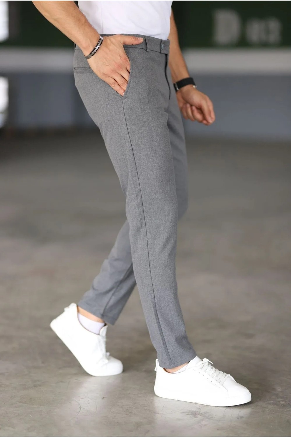 Bürke Baggy Çift Pileli Krem-Bej Renk Beli Lastikli Kaliteli Rahat Kesim Klasik Bol Paça Baggy Pantolon görsel 3