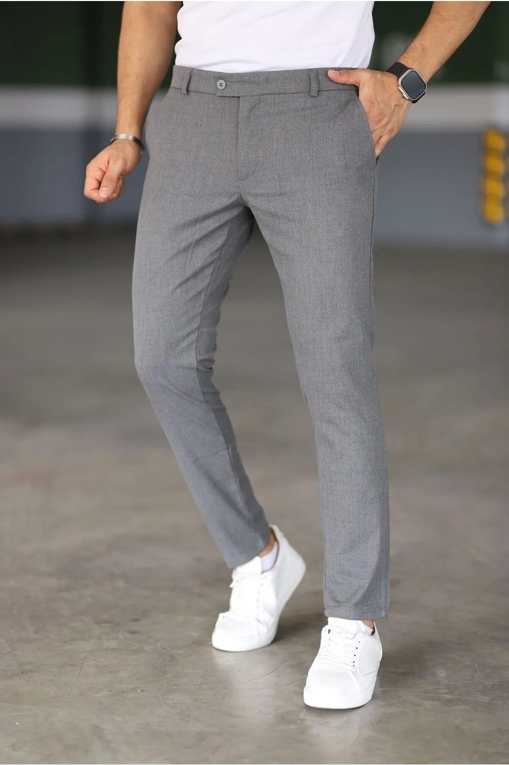Bürke Baggy Çift Pileli Krem-Bej Renk Beli Lastikli Kaliteli Rahat Kesim Klasik Bol Paça Baggy Pantolon görsel 4