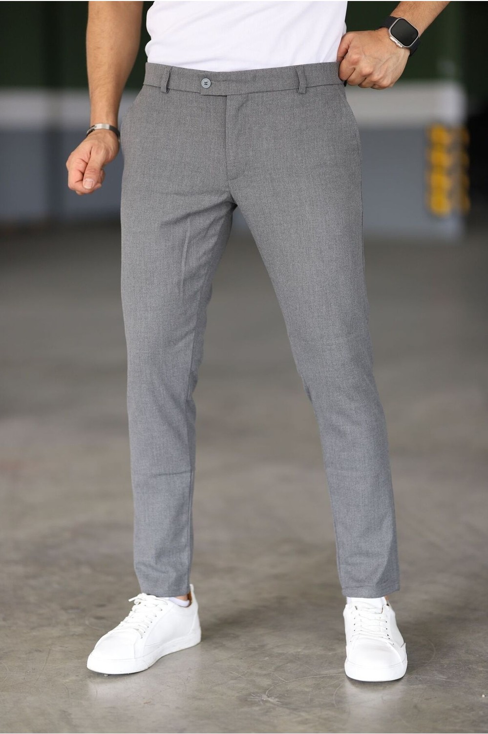 Bürke Baggy Çift Pileli Krem-Bej Renk Beli Lastikli Kaliteli Rahat Kesim Klasik Bol Paça Baggy Pantolon görsel 5