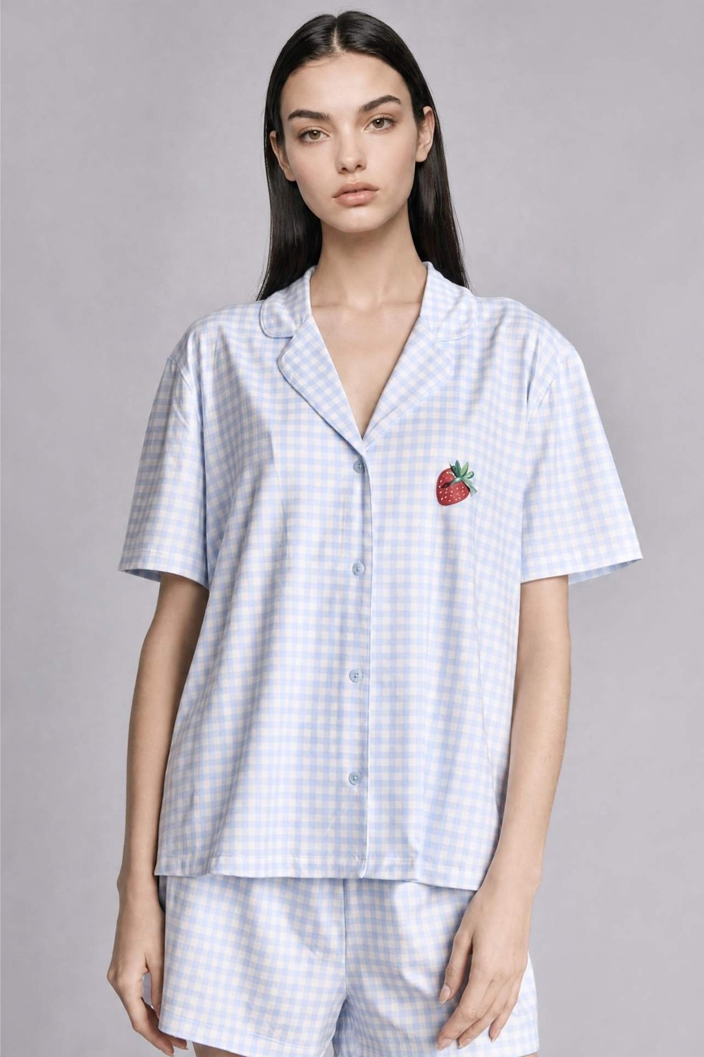DeFacto Ultra Yumuşak Regular Fit Şortlu Kısa Kollu Kareli Softshell Pijama Takımı H6375AX26HS görsel 2