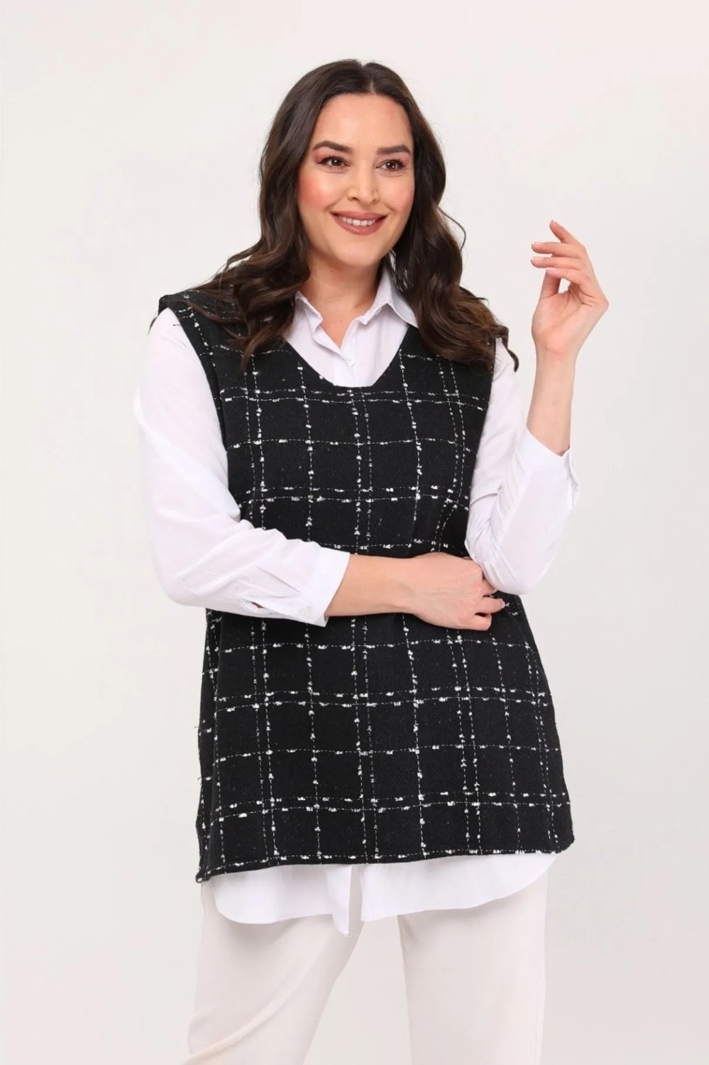 Cng Moda Kadın Büyük Beden Noktalı Tüvit Süveter görsel 7