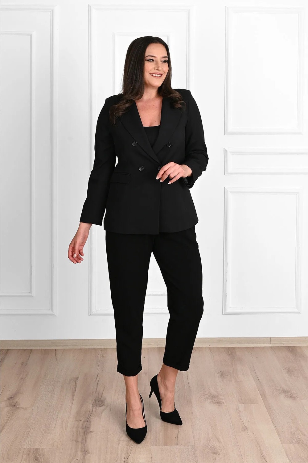Koza Kadın Büyük Beden Blazer Ceket 0101-1 Astarlı Siyah Yumuşak Kumaşlı Rahat Kullanım görsel 6