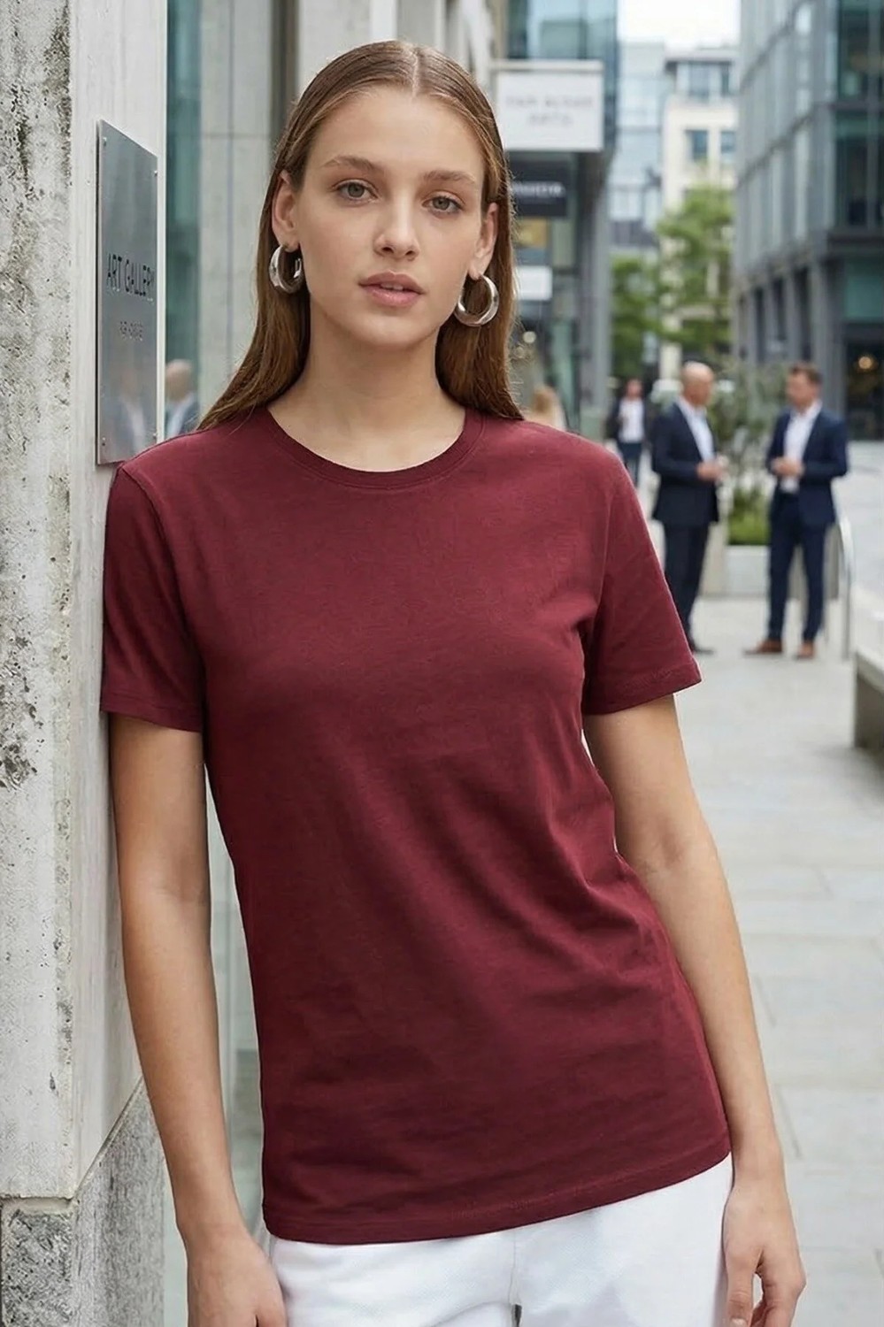 Tudors Unisex Slim Fit Dar Kesim %100 Pamuk Yumuşak Dokulu Bordo Bisiklet Yaka Tişört görsel 2