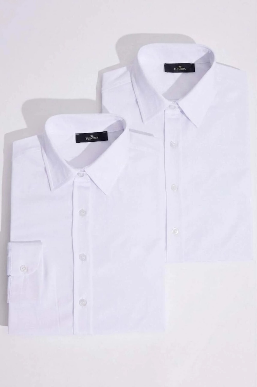 Tudors Kadın 2'li Paket Beyaz Slim Fit Dar Kesim Uzun Kollu Pamuklu Vücuda Oturan Dokulu Basic Gömlek