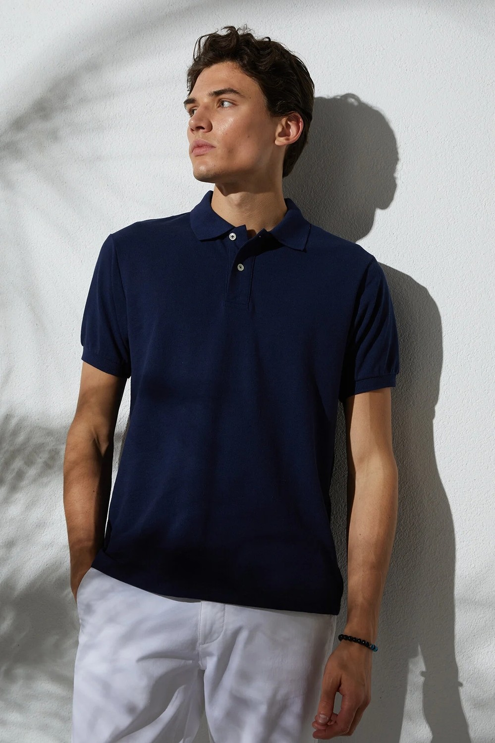 Tudors Erkek Slim Fit Dar Kesim Pamuklu Yumuşak Dokulu Serin Tutan Kumaş Düz Pike Lacivert Polo Yaka Tişört