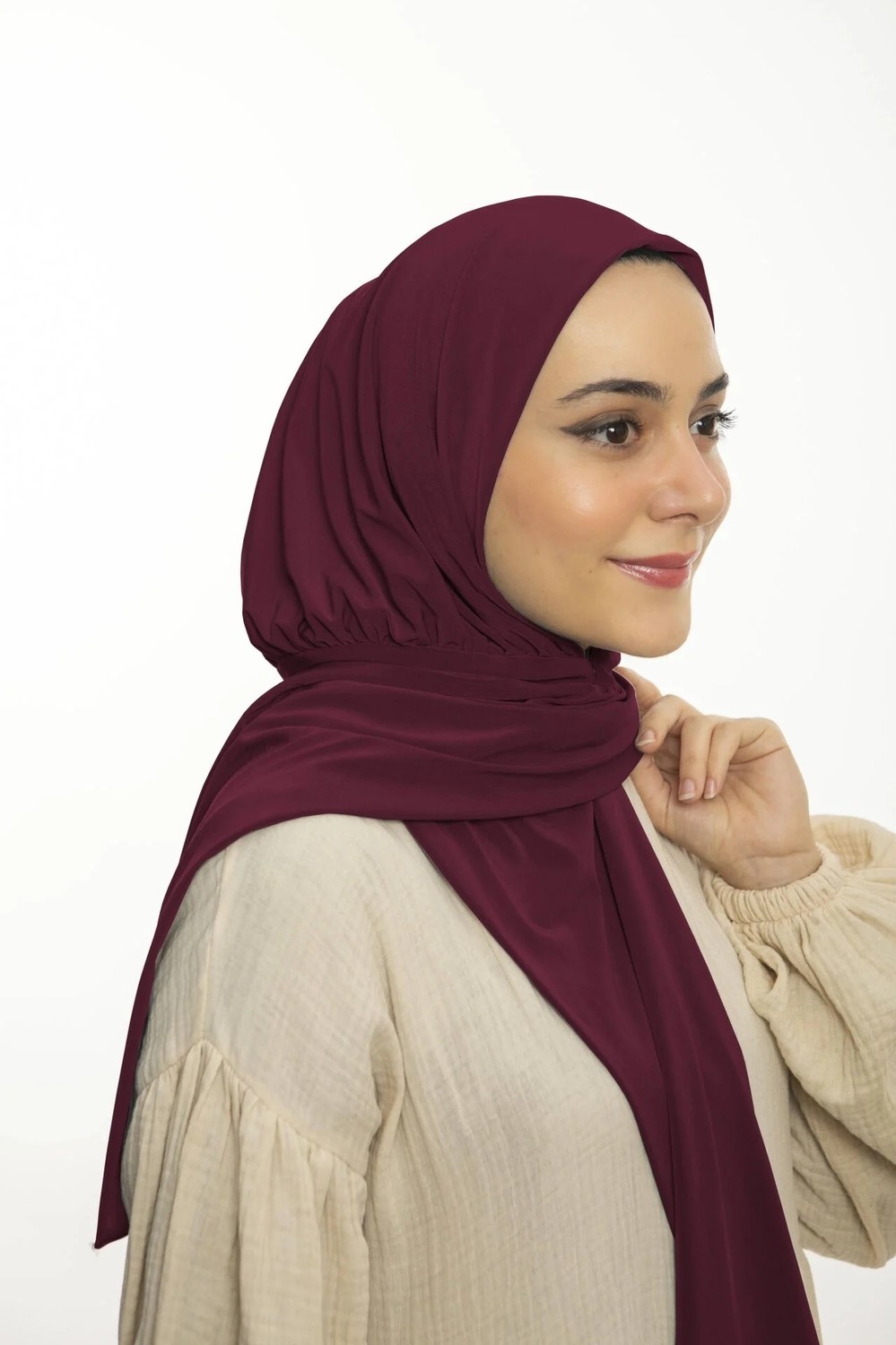 Loggia Hazır Pratik Penye Çıtçıtlı Şal - Geçmeli Geçme Tesettür Kadın Shawl Siyah