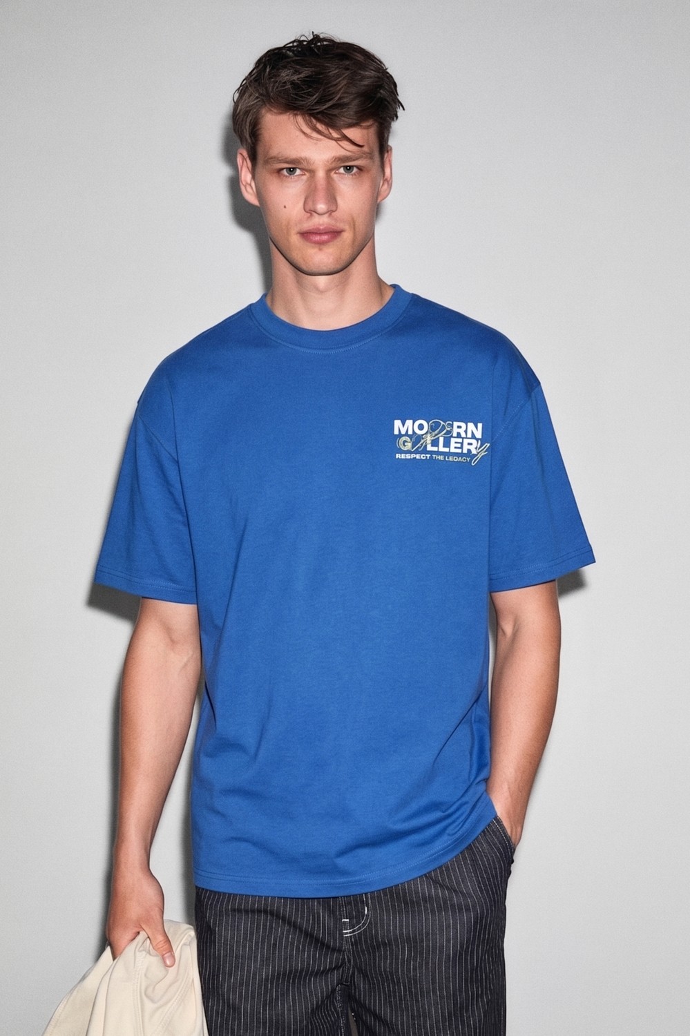 Grimelange Colıbrı Erkek Ön Arka Baskı Detaylı Oversize Kısa Kollu Bisiklet Yaka Organik Pamuklu Gri T-shirt görsel 8