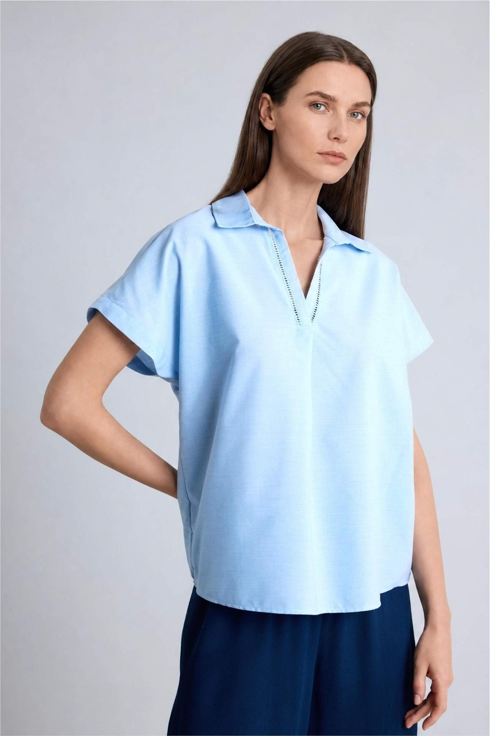 DeFacto Regular Fit Vual Kısa Kollu Mavi Gömlek H6204AX26HS görsel 3
