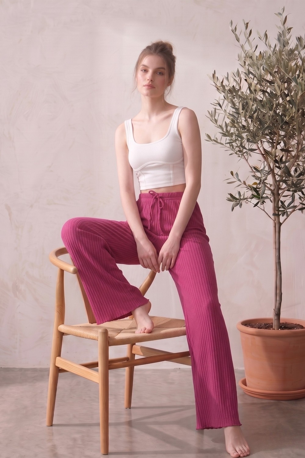 Farya Home 3lü Set Yüksek Bel Bol Paça Şeritli Kaşkorse Yazlık Pijama Altı görsel 2