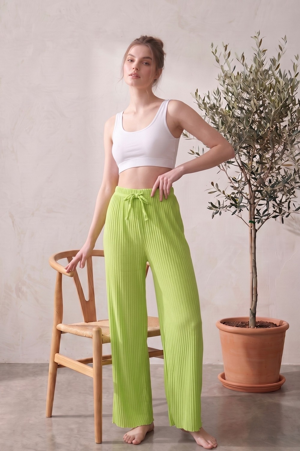 Farya Home 3lü Set Yüksek Bel Bol Paça Şeritli Kaşkorse Yazlık Pijama Altı görsel 3