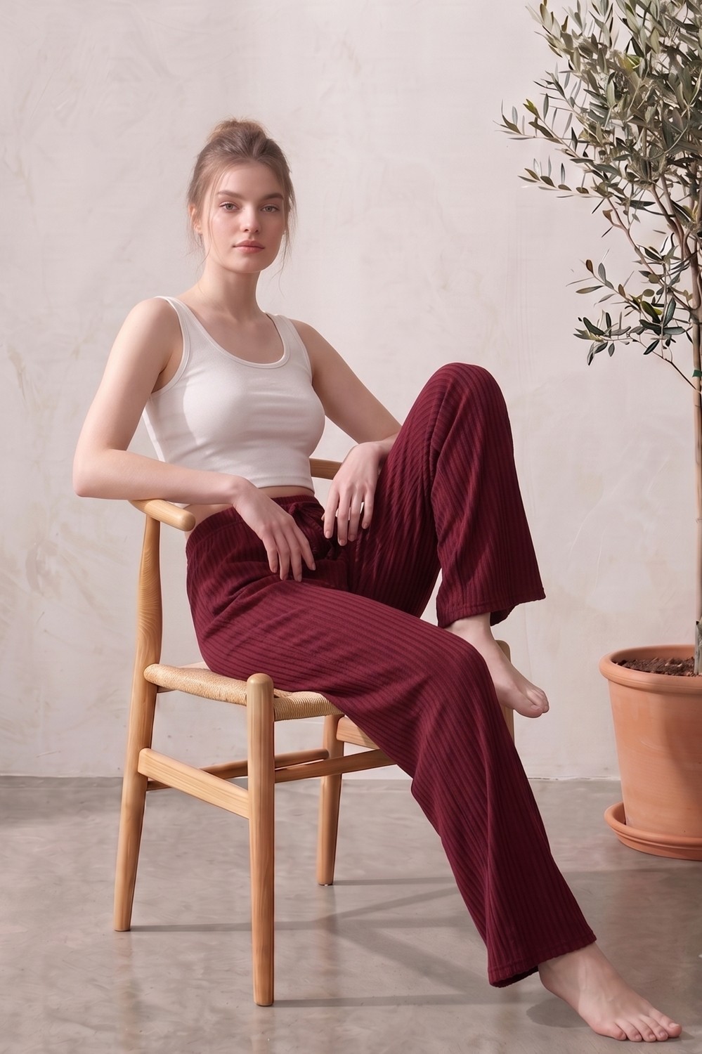 Farya Home 3lü Set Yüksek Bel Bol Paça Şeritli Kaşkorse Yazlık Pijama Altı görsel 4