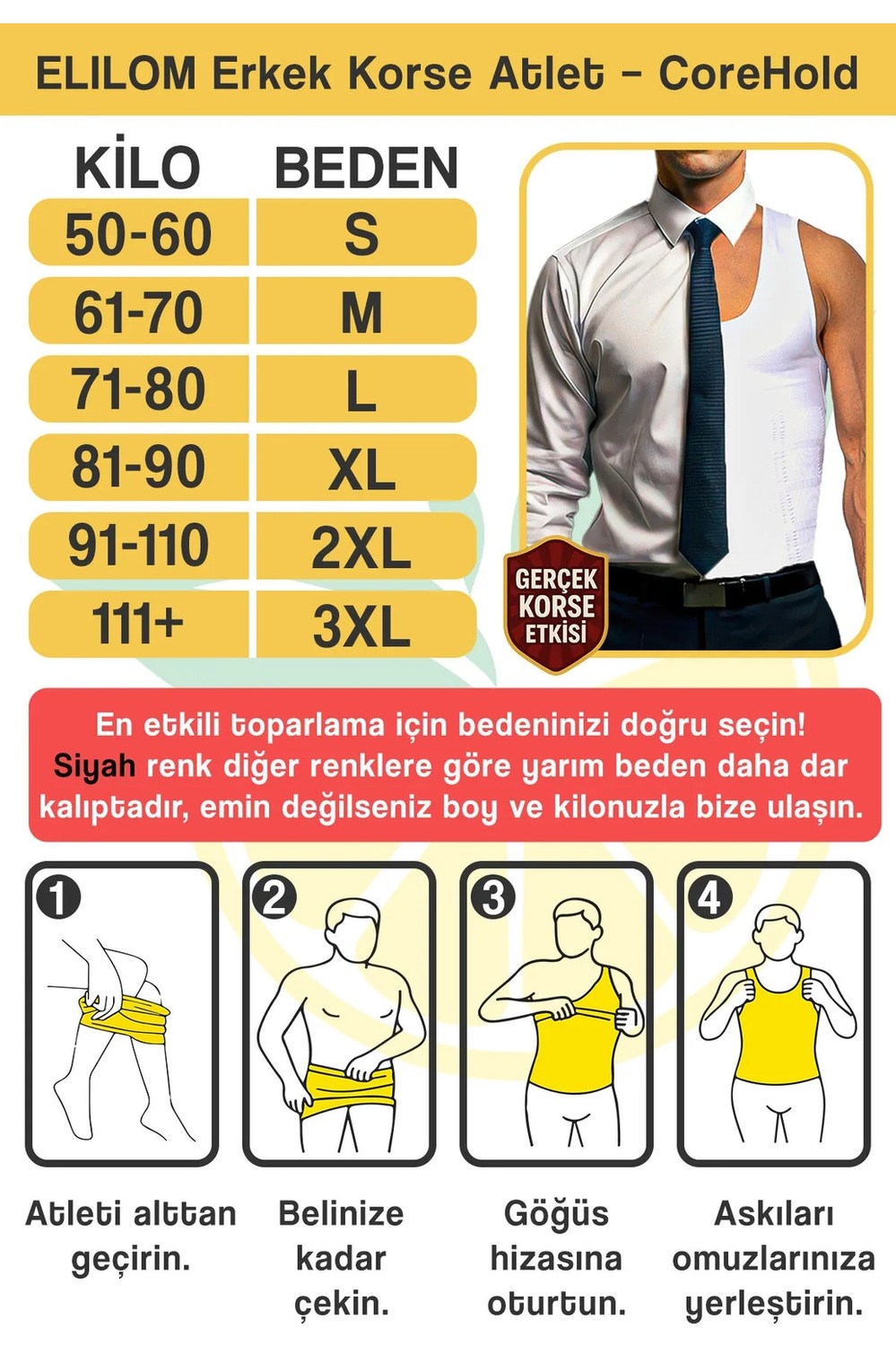 Elilom Erkek Korse Atlet - Göbek Toparlayıcı, Bel Inceltici, Dik Duruş (Yukka) görsel 6