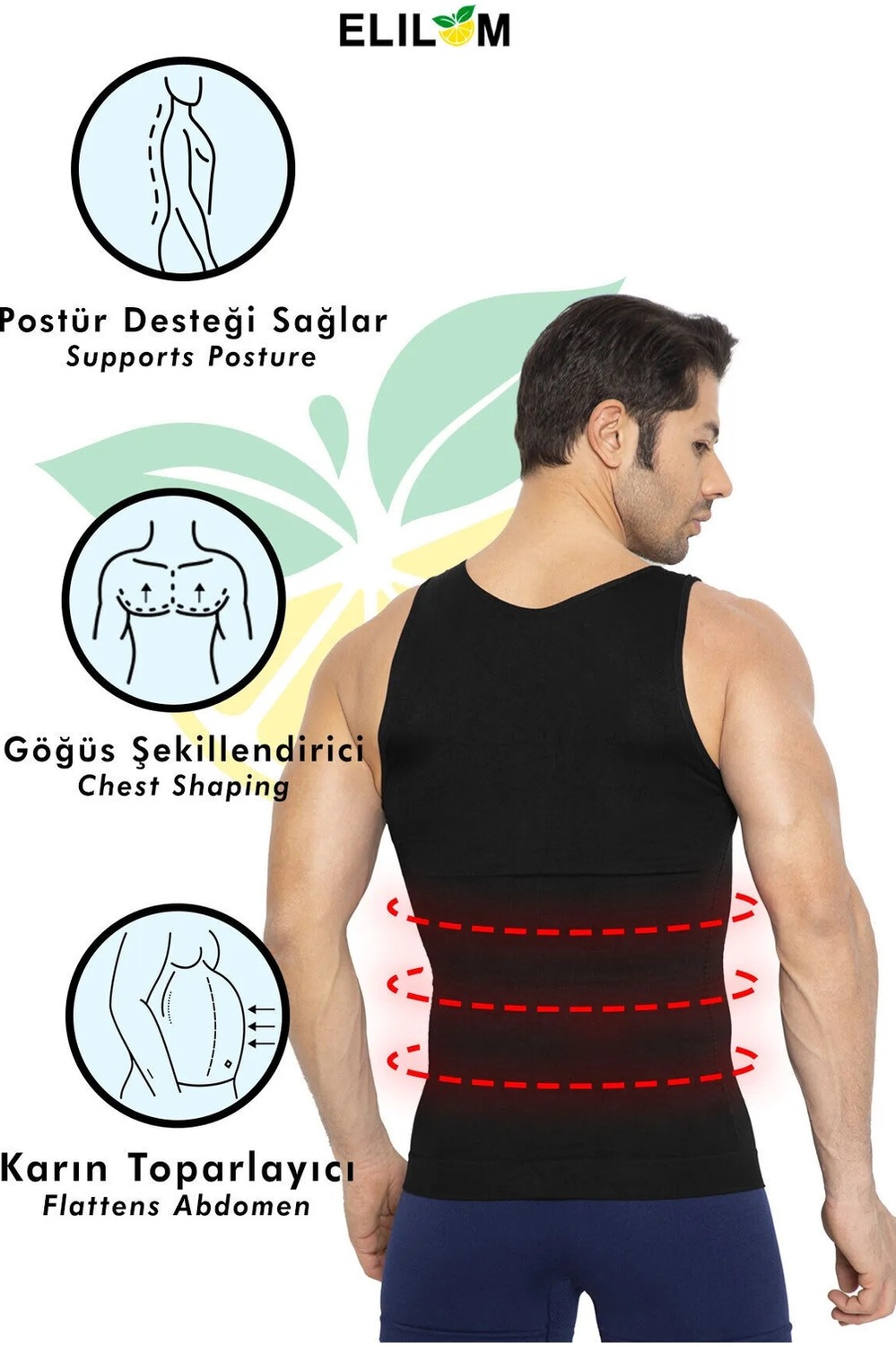 Elilom Erkek Korse Atlet - Göbek Toparlayıcı, Bel Inceltici, Dik Duruş (Yukka) görsel 7