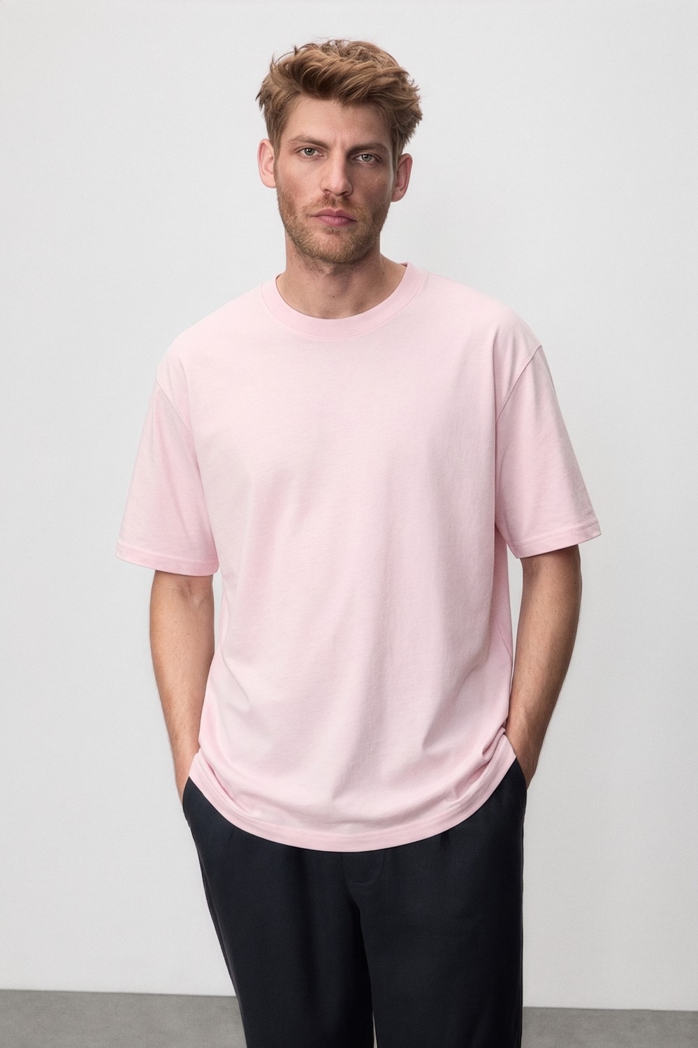 Grimelange Jett Erkek Oversize Fit %100 Organik Pamuk Kalın Dokulu Bisiklet Yakalı Beyaz T-shirt