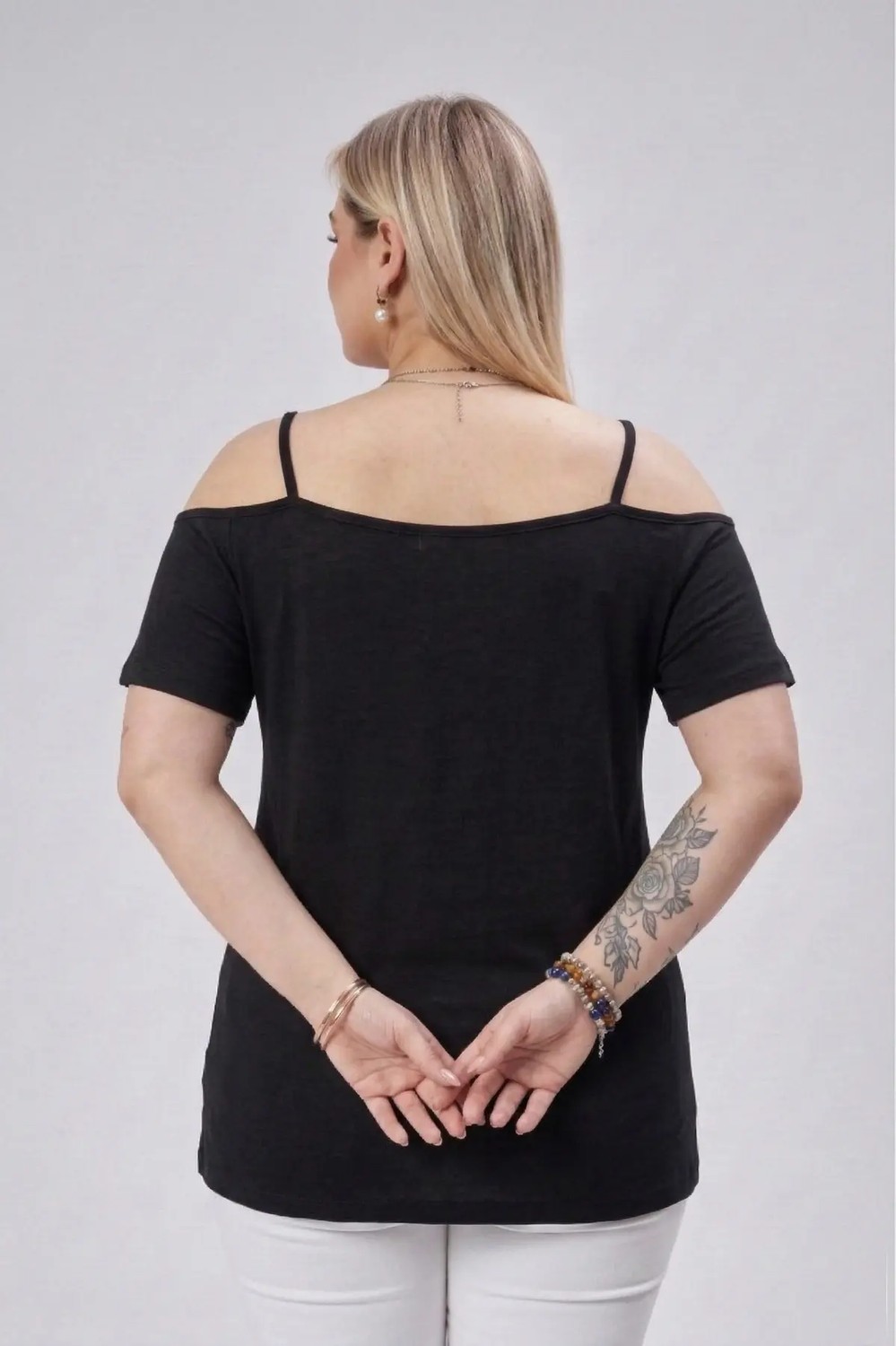 Curvy Trend Büyük Beden Çapraz Biye Askılı Bluz görsel 3