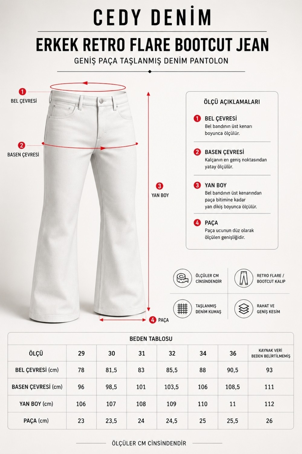 Cedy Denim Cedy Denım Premium Seri: Erkek Mavi Retro Flare Bootcut Jean - Geniş Paça Taşlanmış Denim Pantolon C370 görsel 2