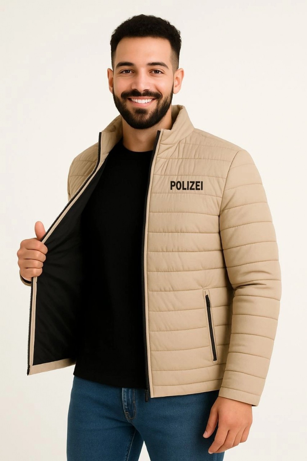 Hace Bazaar Erkek Mikro Su Itici Kapitone Baskılı Astarlı Fermuarlı Bomber Mont - Bej