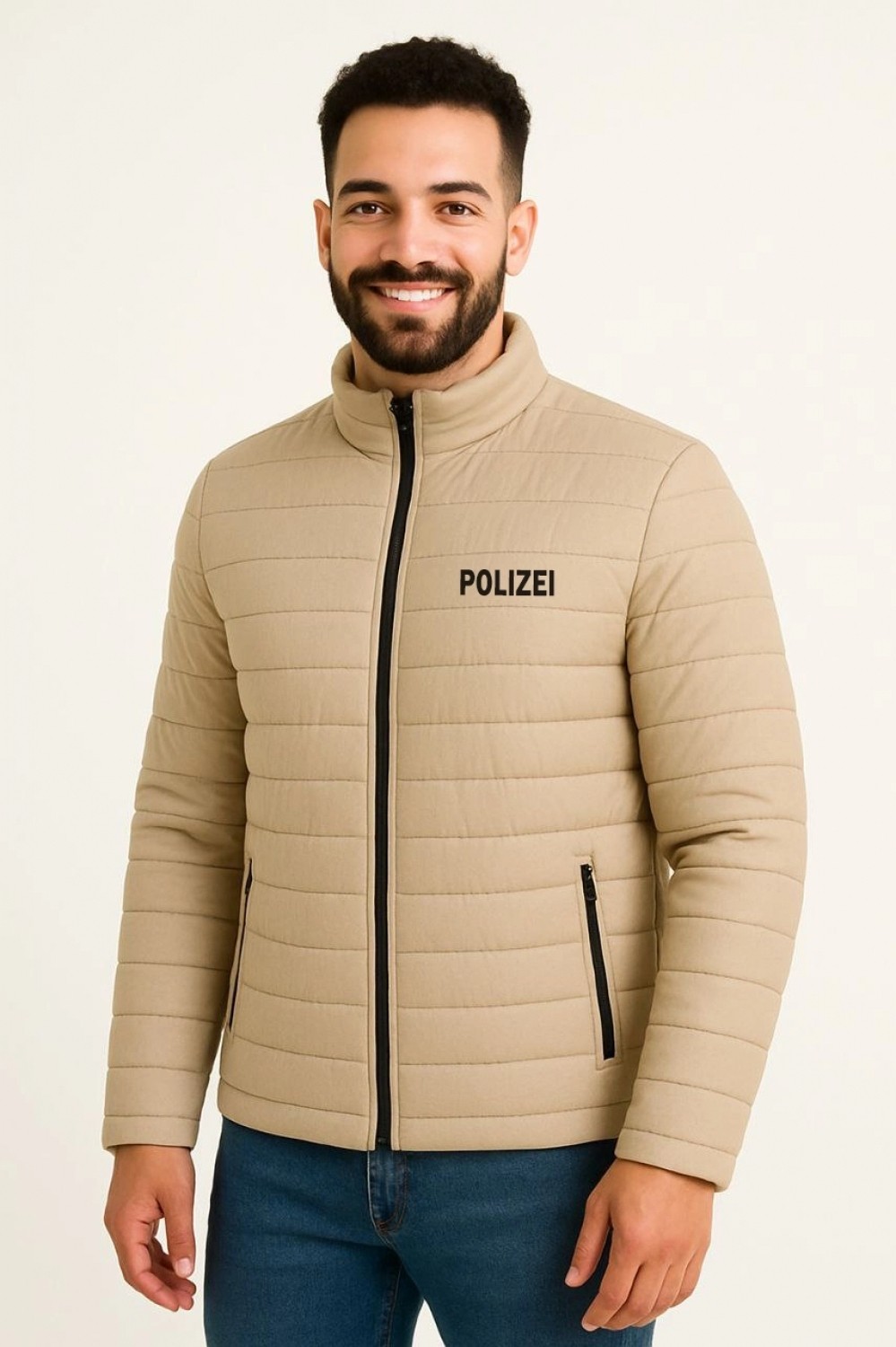 Hace Bazaar Erkek Mikro Su Itici Kapitone Baskılı Astarlı Fermuarlı Bomber Mont - Bej görsel 2