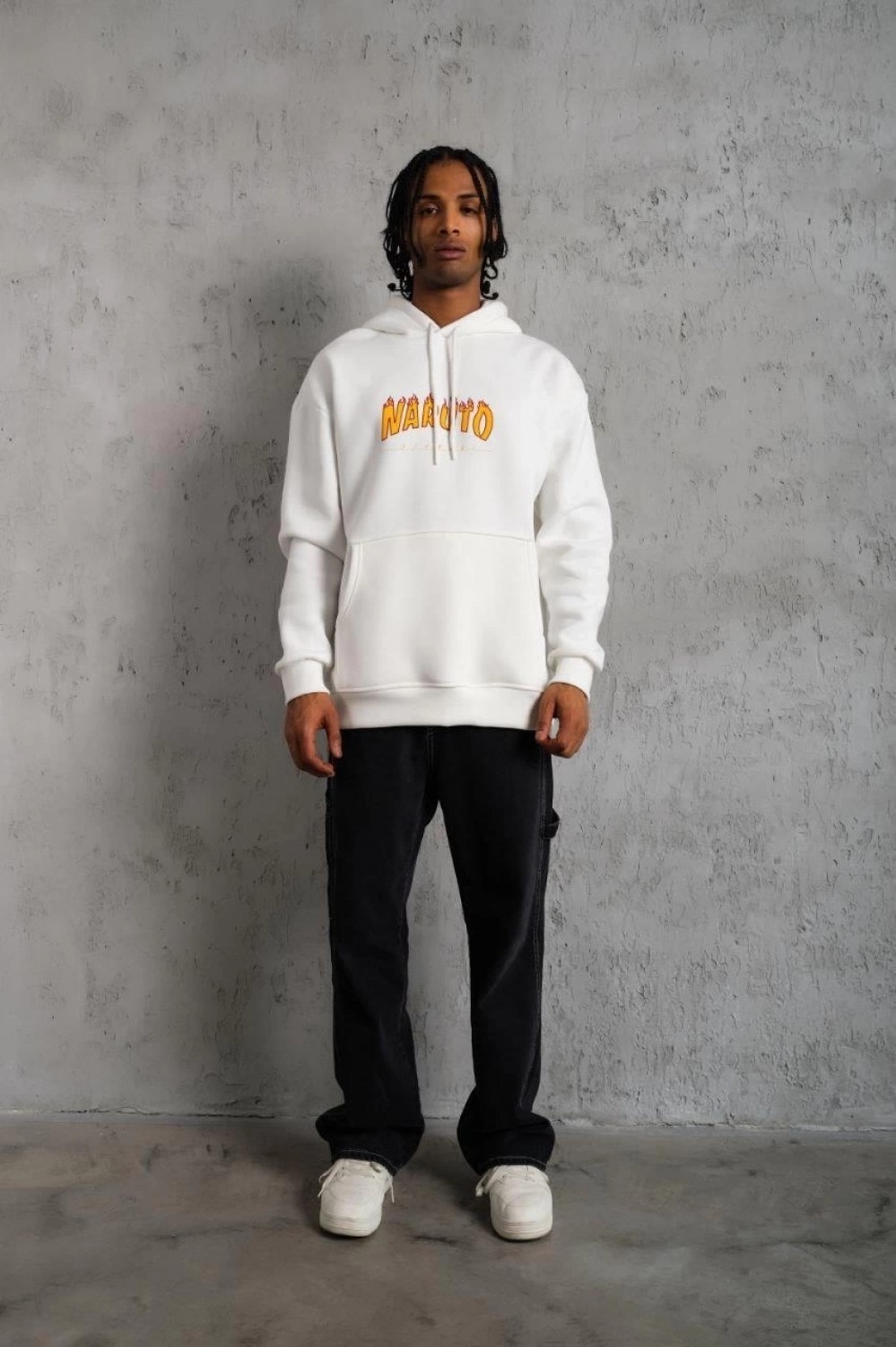 Hace Bazaar Erkek Baskılı Kapüşonlu 3 Iplik Pamuklu Hoodie Sweatshirt - Beyaz
