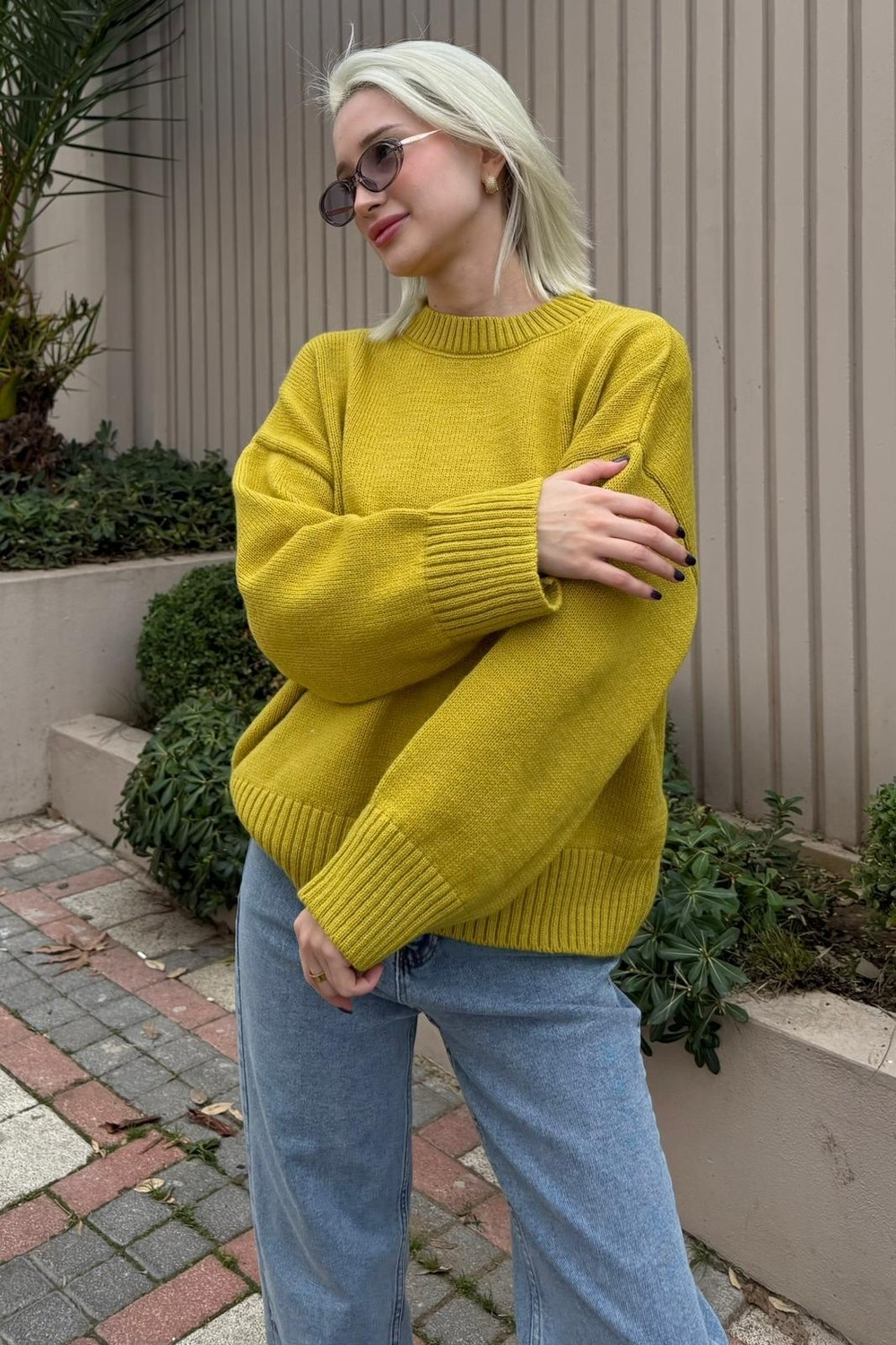 Madmext Kadın Kırmızı Oversize Triko Kazak Fermuarlı Yaka Günlük Stil MG1972