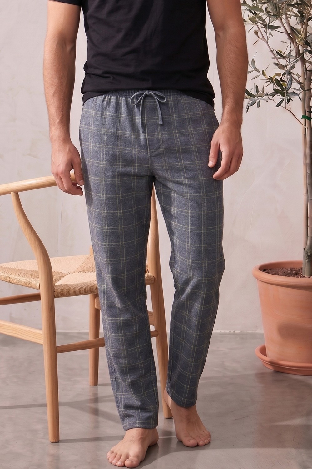 Farya Home Pamuklu Ekose Kareli Yazlık Erkek Pijama Altı Pantolon