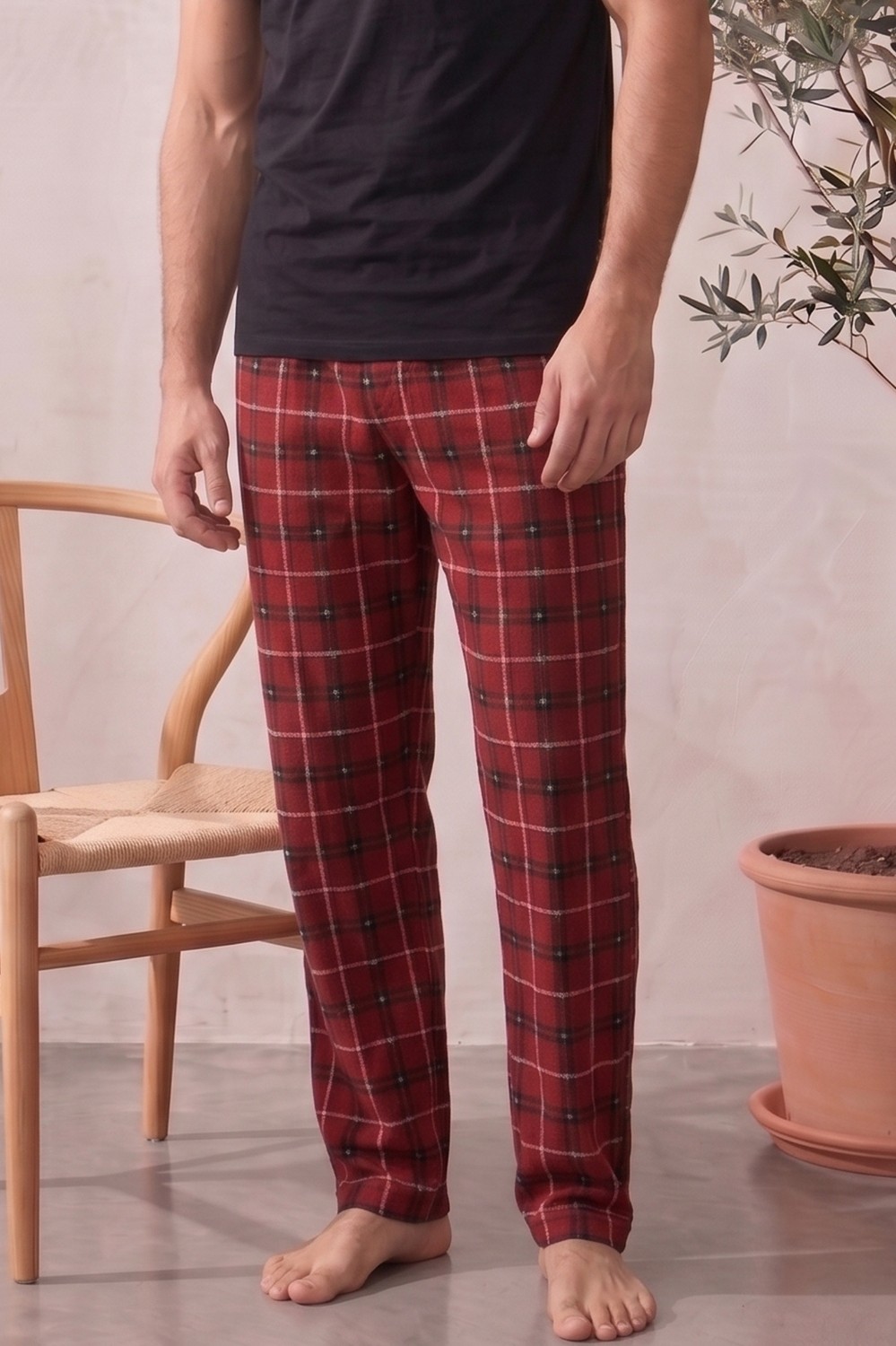 Farya Home Pamuklu Ekose Kareli Yazlık Erkek Pijama Altı Pantolon