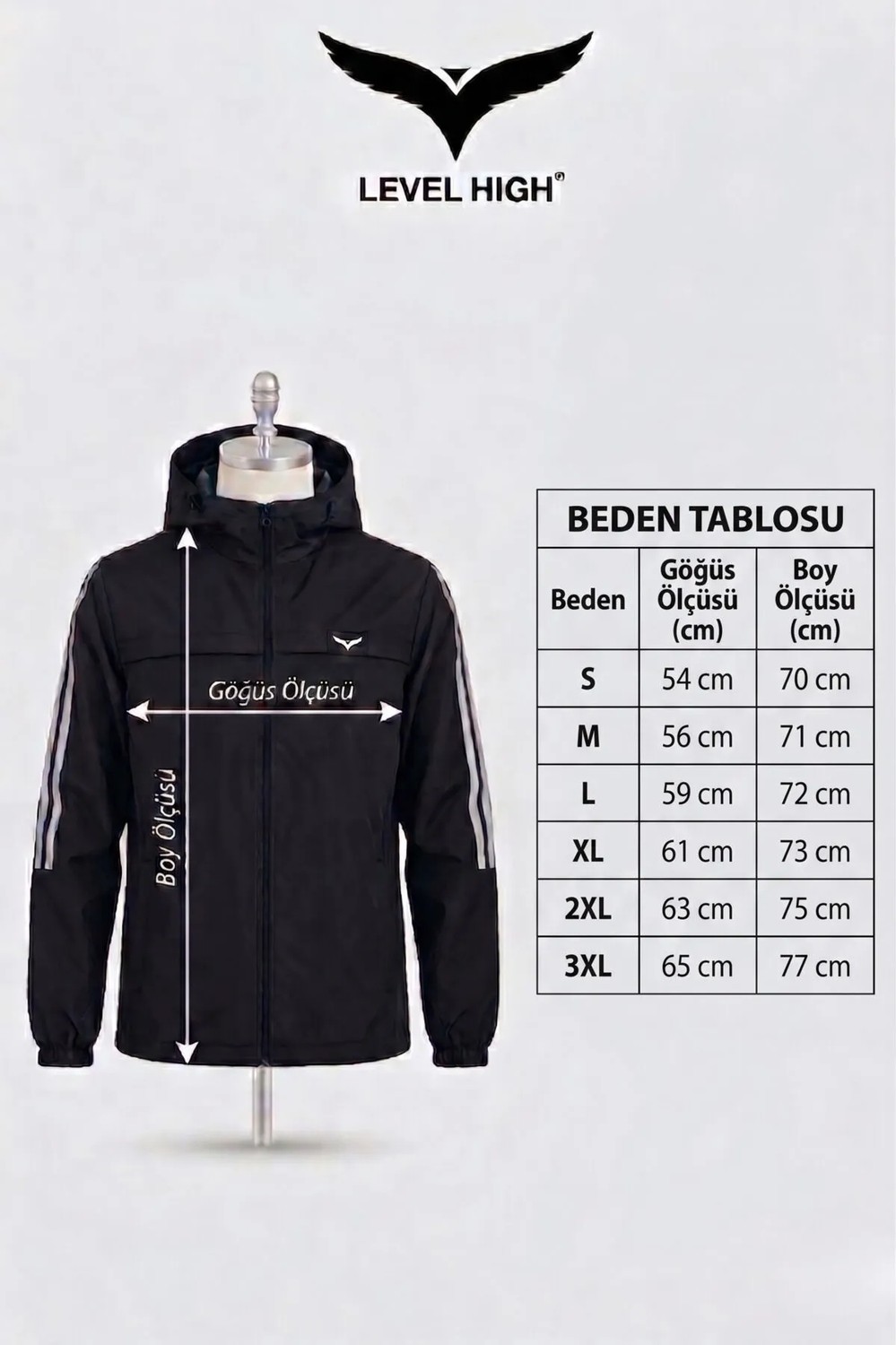 Level High Kadın Spor Yağmurluk Siyah, Kapüşonlu, Beyaz Şerit Detaylı, Hafif Rüzgarlık, Outdoor Mevsimlik görsel 6