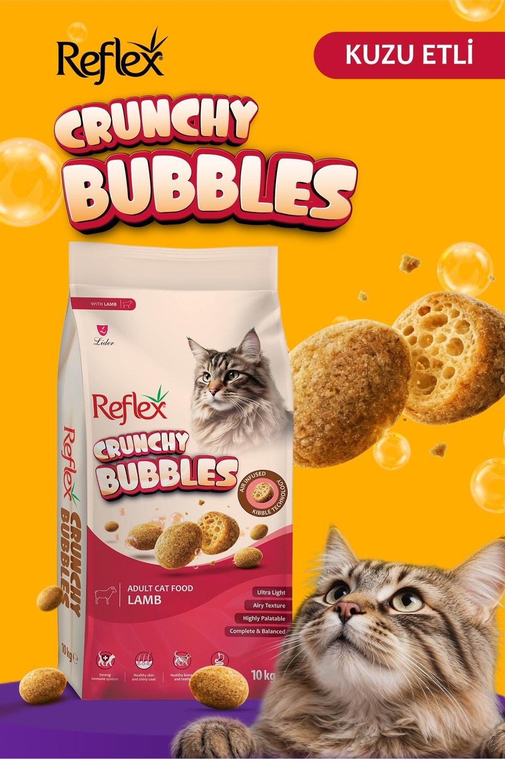 Aesco Reflex Crunchy Bubbles Kuzu Etli Yetişkin Kedi Maması 10 kg görsel 2