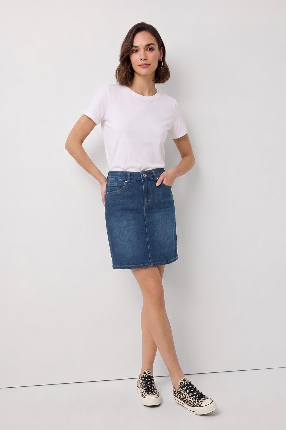 Blue White Kadın Slim Fit Jean Etek Açık Mavi
