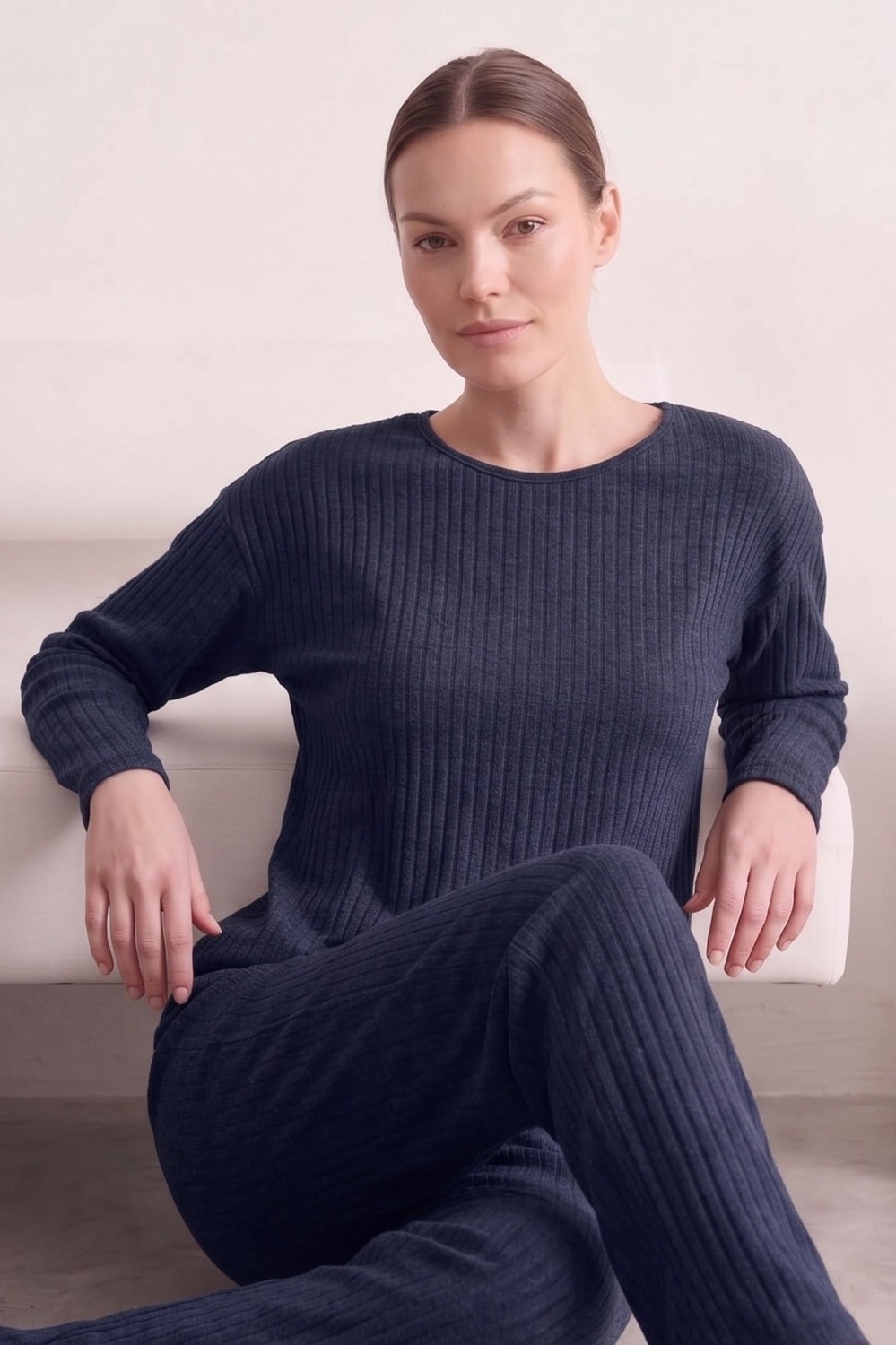 Farya Home Pamuklu Şeritli Kışlık Yumuşak Tuşe Interlok Örme Pijama Takımı