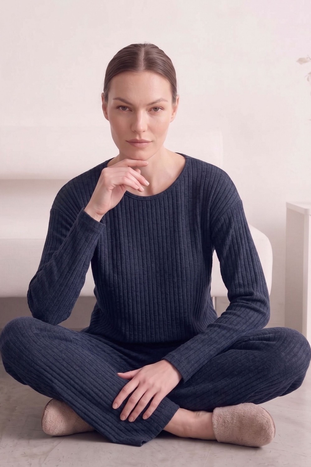 Farya Home Pamuklu Şeritli Kışlık Yumuşak Tuşe Interlok Örme Pijama Takımı görsel 8