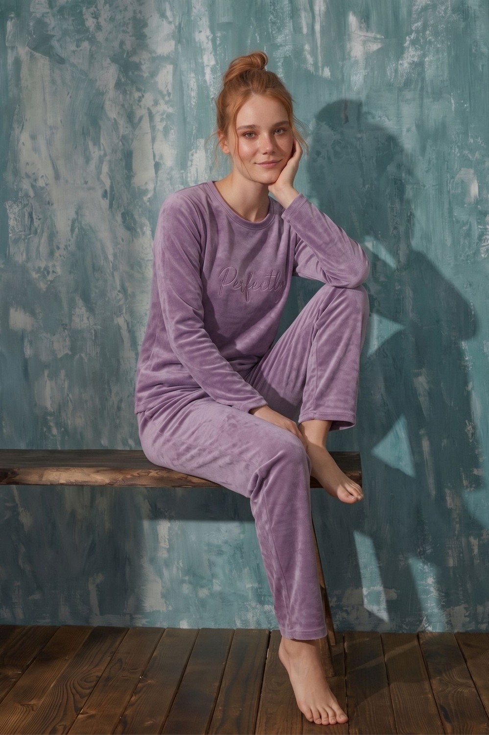Farya Home Luxury Velvet Fransız Kadife Ekstra Yumuşak Kışlık Pijama Takımı görsel 4