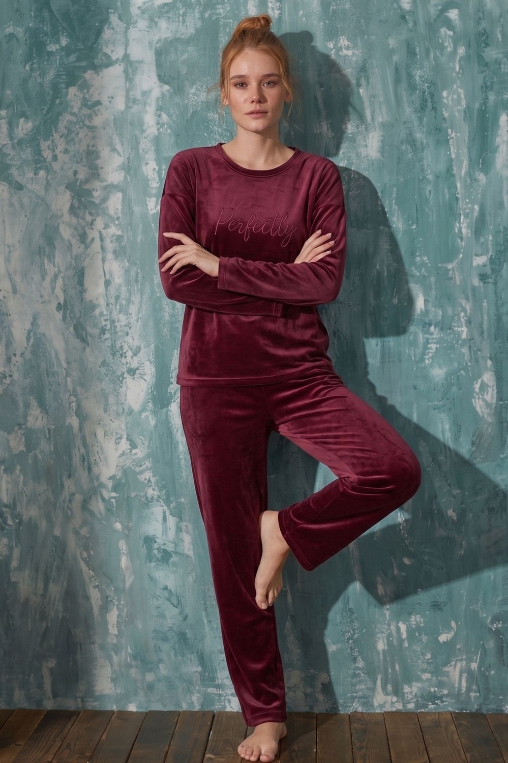 Farya Home Luxury Velvet Fransız Kadife Ekstra Yumuşak Kışlık Pijama Takımı görsel 8