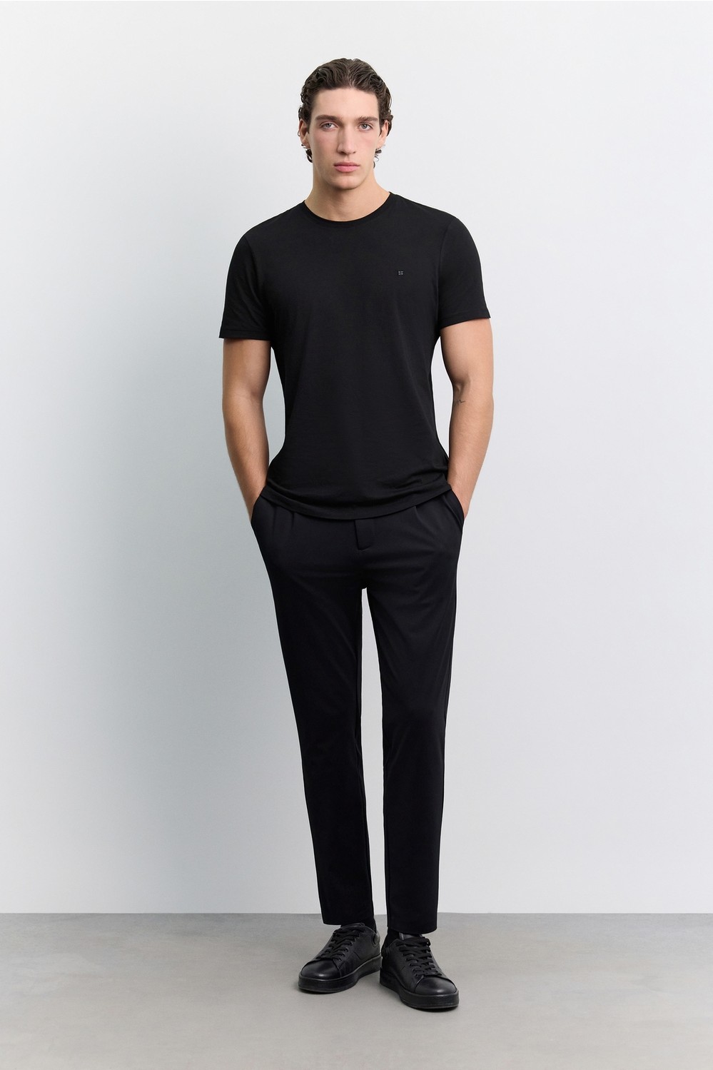 AVVA Erkek Lacivert Bisiklet Yaka Soft Touch Basic Regular Fit T-Shirt B001171 görsel 7