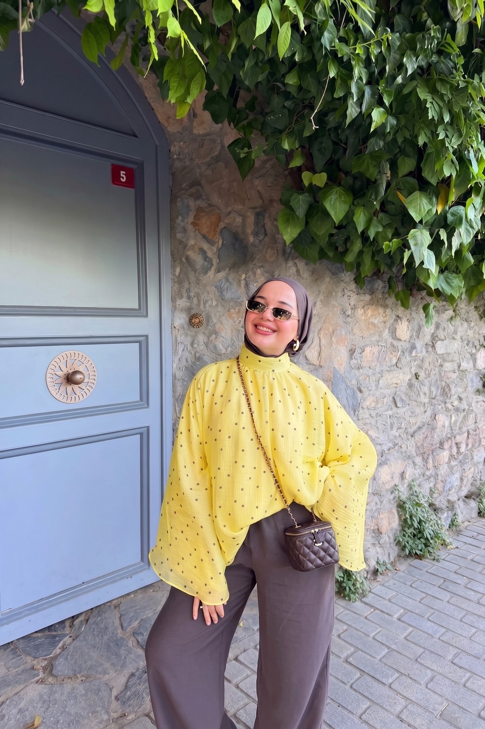 Trendparis Puantiyeli Şifon Robalı Yarasa Kol Bluz Mavi görsel 2