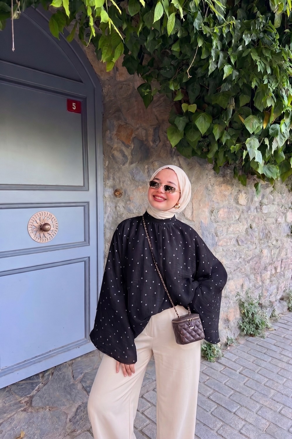 Trendparis Puantiyeli Şifon Robalı Yarasa Kol Bluz Mavi görsel 3