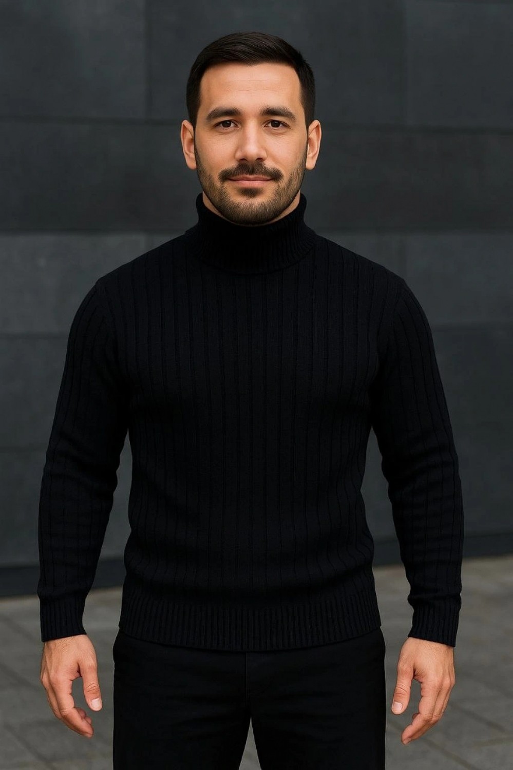 Pileli Store Fitilli Triko Kazak 2'li Set Bebek Mavisi Siyah Regular Balıkcı Yaka Tam Boğazlı Triko Seti Modeli Kazak görsel 4