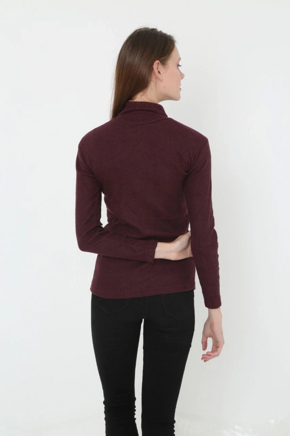 Pileli Store Tam Boğazlı Fitilli Likrali Koşkorse Badi - Bordo görsel 2