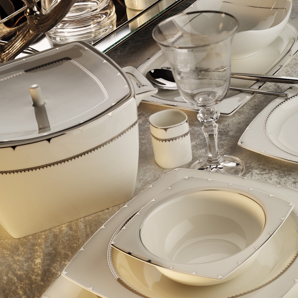 Aryıldız Bone Square Platin 12 Kişilik 60 Parça Yemek Takımı