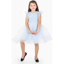 Mnk Baby & Kids Roza Dantel Tütü Kız Çocuk Abiye Elbise MNK0546 - Bebe Mavi - 4 Yaş