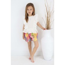 Mnk Baby & Kids Fistolu Kelebek Motif Şortlu Pamuk Dokuma Kız Çocuk Takım TF7352