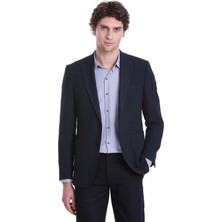 Hatemoğlu Lacivert Comfort Fit Desenli Mono Yaka Casual Ceket