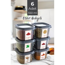 Grimor Life 6 Adet Sızdırmaz Kare Etiketli Baharatlık Erzak Bakliyat Baharat Saklama Kabı Seti 550 ml Füme