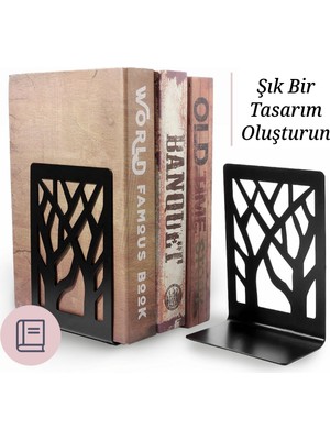 3Art Metal Ağaç Desenli Dekoratif Kitap Tutucu - Metal Kitap Ayracı - Kitap Standı 2'li Set