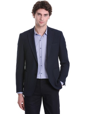 Hatemoğlu Lacivert Comfort Fit Desenli Mono Yaka Casual Ceket